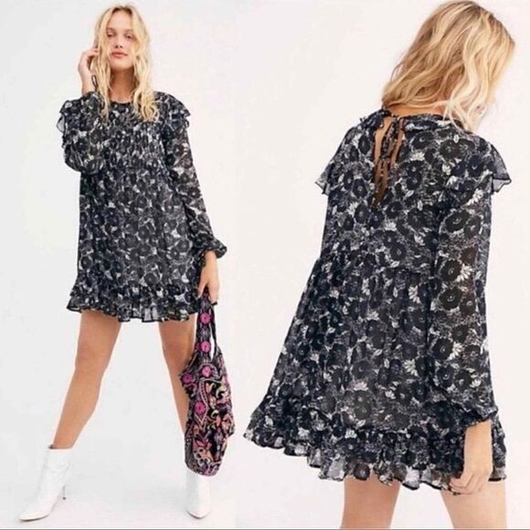 Free People These Dreams Floral Ruffled sheer Mini Dress - Picture 2 of 11